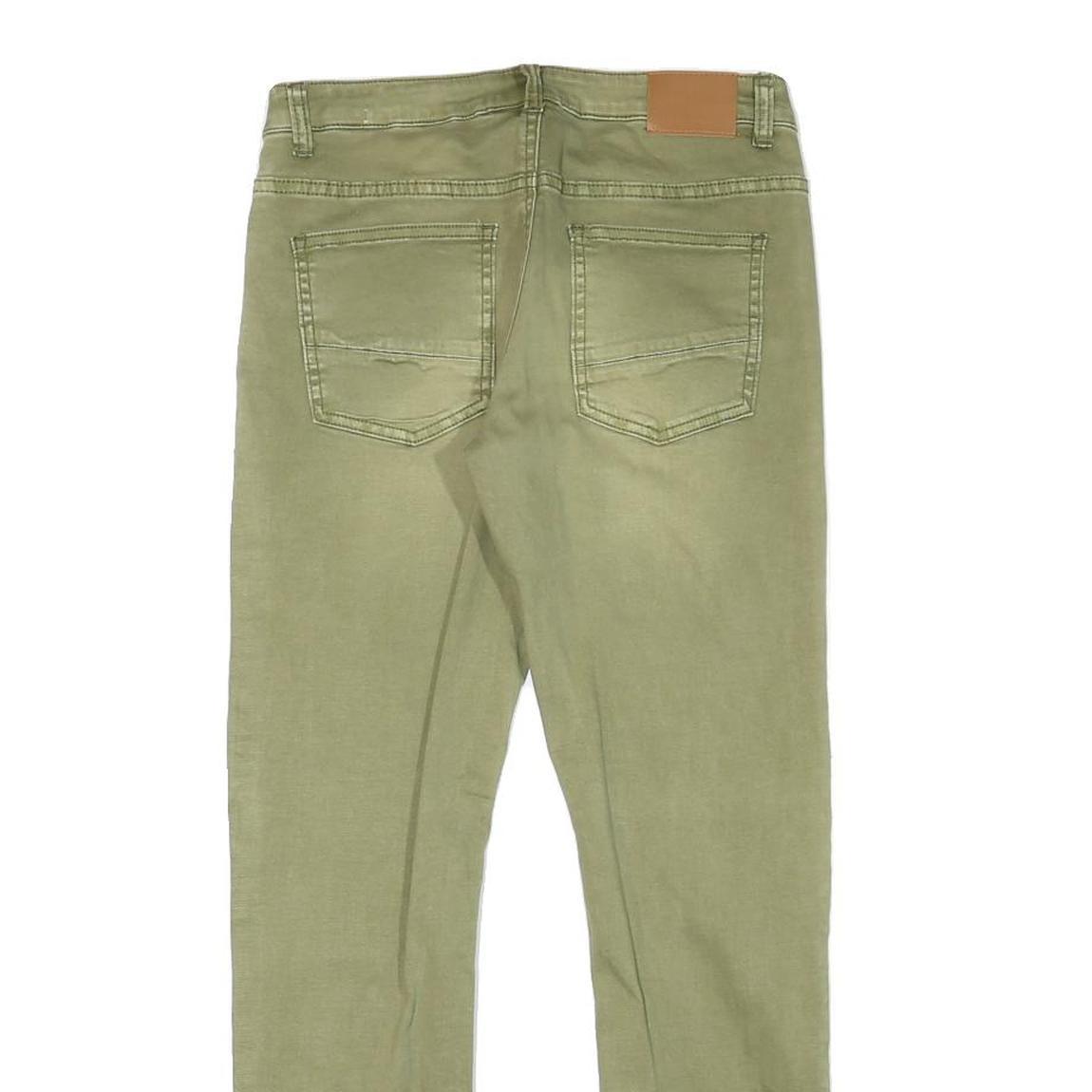 Mens Slim Fit Green Cotton Blend Slim Jeans W27 L26 Casual Zip Closure