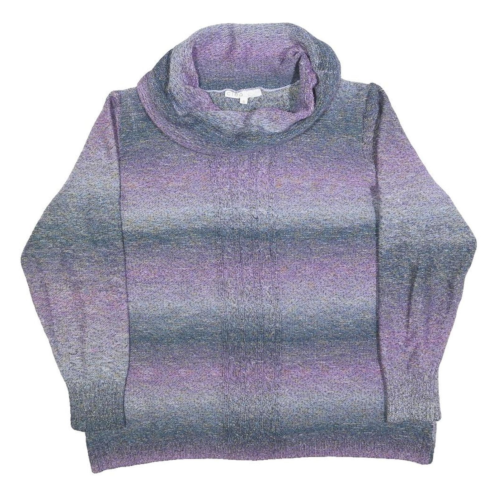 CLEO Womens Purple & Grey Patterned Jumper Roll Neck Cable Knit XL Cotton Blend