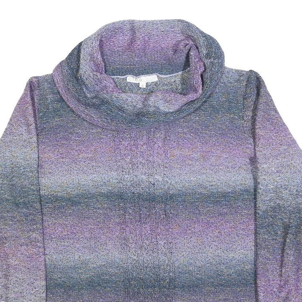 CLEO Womens Purple & Grey Patterned Jumper Roll Neck Cable Knit XL Cotton Blend