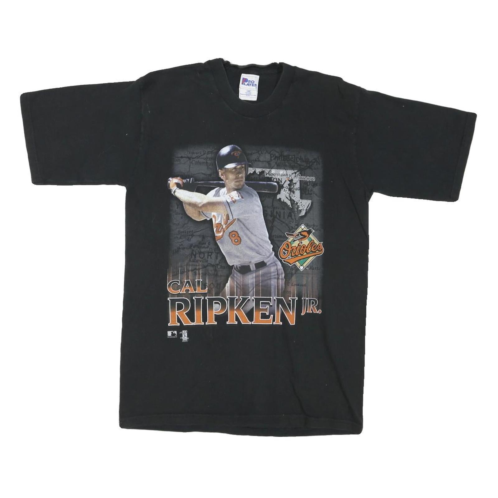 PRO PLAYER Mens Black Cal Ripken Jr. Graphic T-Shirt M Short Sleeve Crew Neck