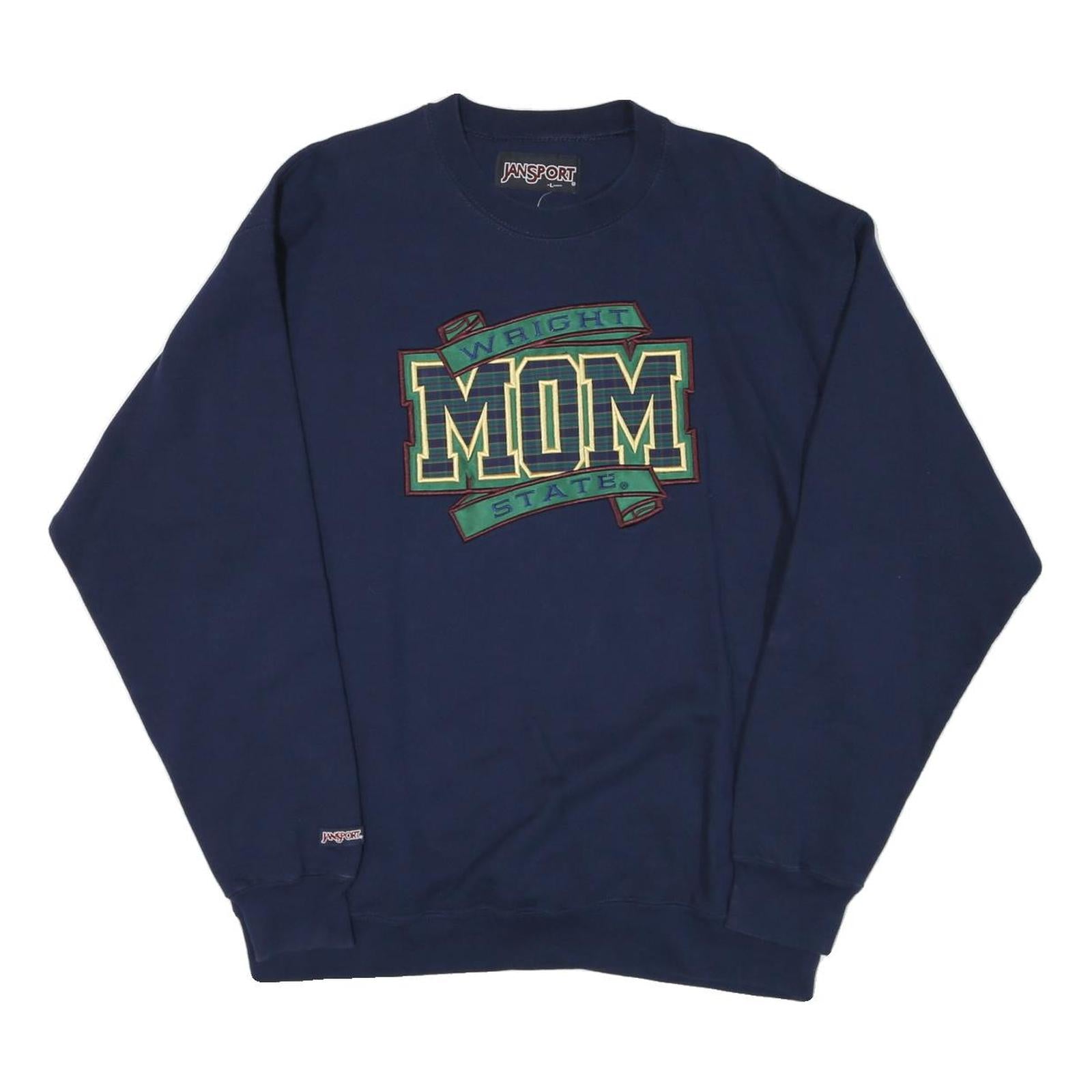 JANSPORT Mens Navy Blue Wright State Crew Neck L Sweatshirt Cotton Blend