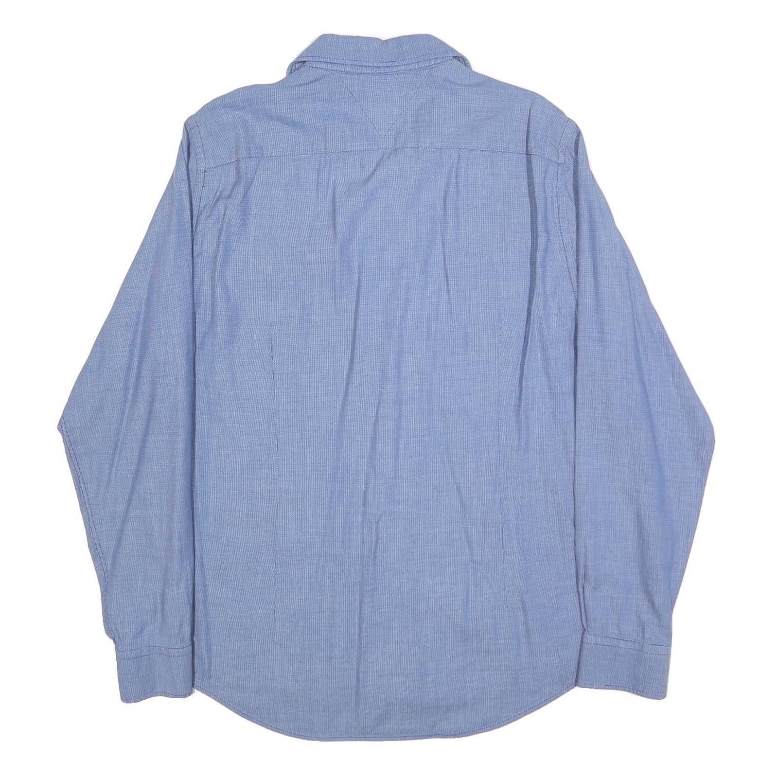 TOMMY HILFIGER Mens Blue Cotton Blend Shirt L Classic Fit Button-Up Stylish