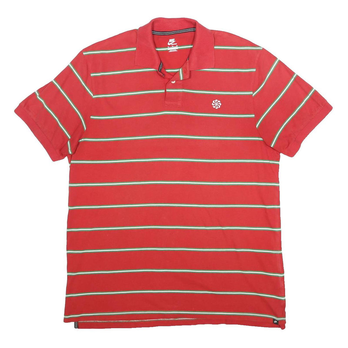 NIKE Mens Red & Green Striped Short Sleeve Polo Shirt XL Cotton Blend Casual