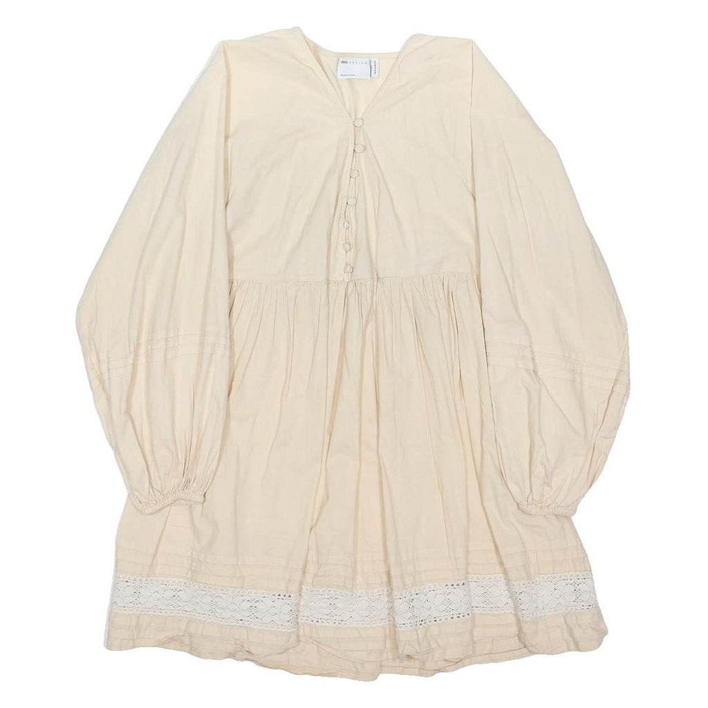 ASOS Womens Cream Fit & Flare Cotton Blend Dress Long Sleeve Knee Length UK 10
