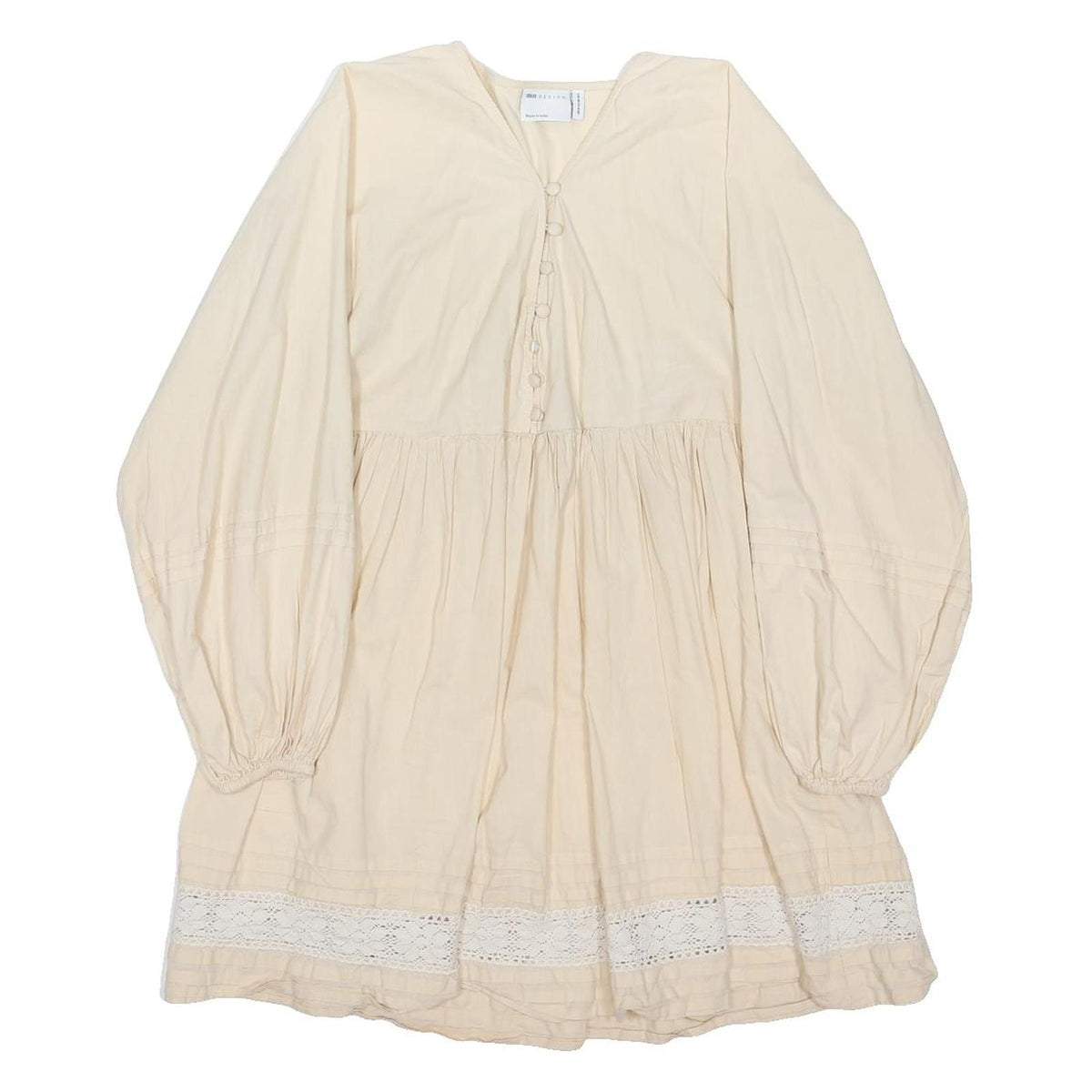 ASOS Womens Cream Fit & Flare Cotton Blend Dress Long Sleeve Knee Length UK 10