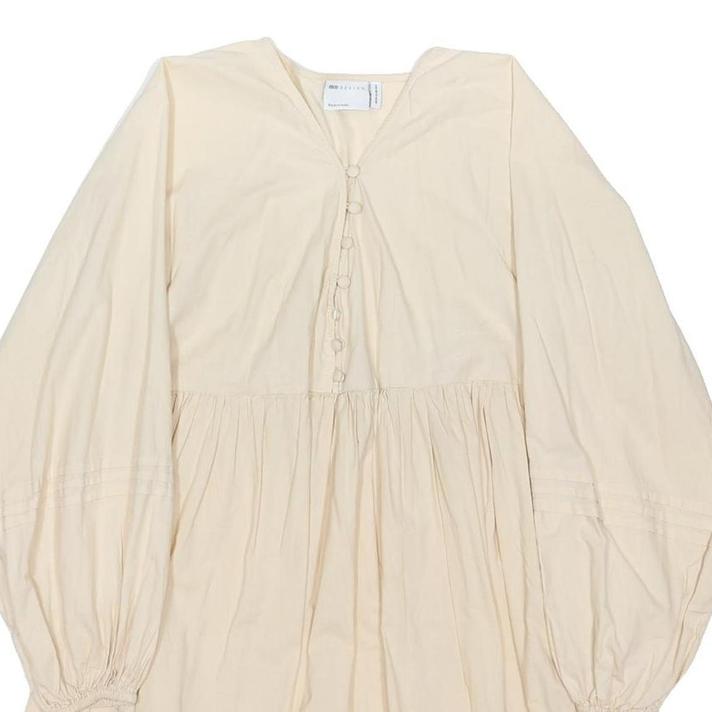 ASOS Womens Cream Fit & Flare Cotton Blend Dress Long Sleeve Knee Length UK 10