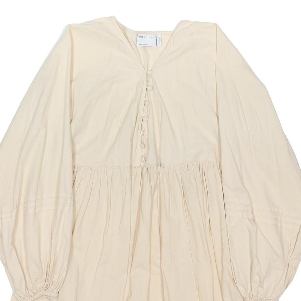 ASOS Womens Cream Fit & Flare Cotton Blend Dress Long Sleeve Knee Length UK 10