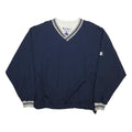 CHAMPION Mens Navy V-Neck Sweatshirt XL Striped Ribbed Trim Logo Embroidered