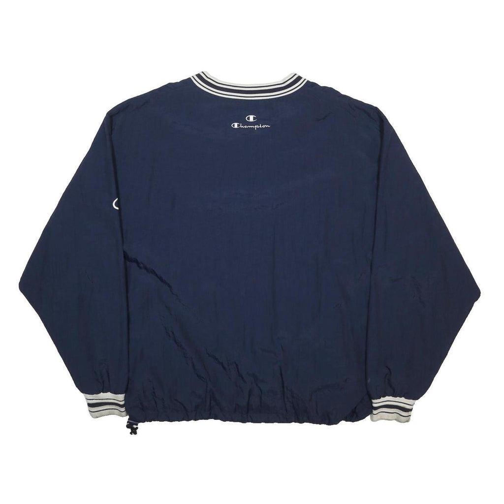 CHAMPION Mens Navy V-Neck Sweatshirt XL Striped Ribbed Trim Logo Embroidered