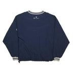 CHAMPION Mens Navy V-Neck Sweatshirt XL Striped Ribbed Trim Logo Embroidered