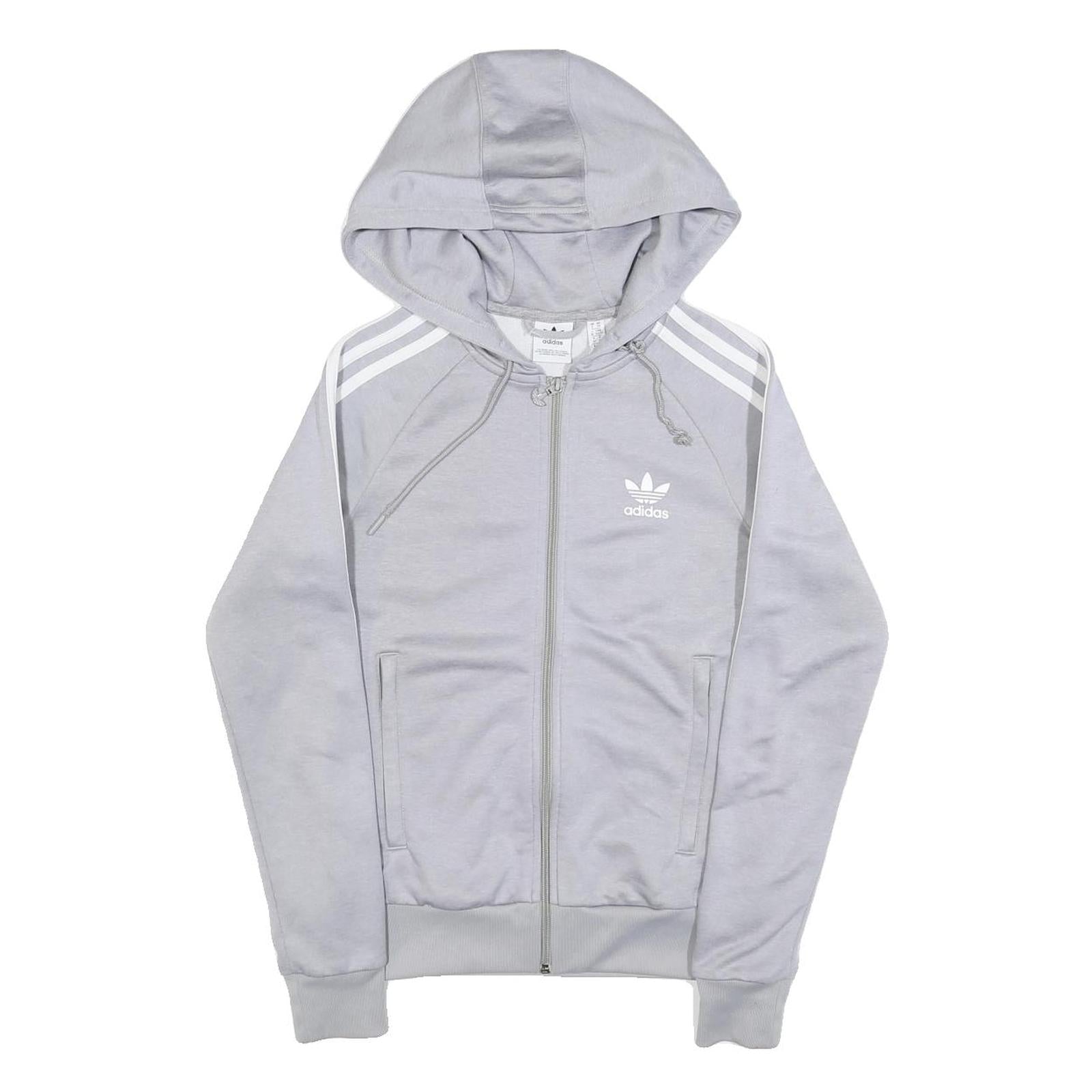ADIDAS Womens Grey Hoodie UK 6 Zip Up Cotton Blend Casual Jacket