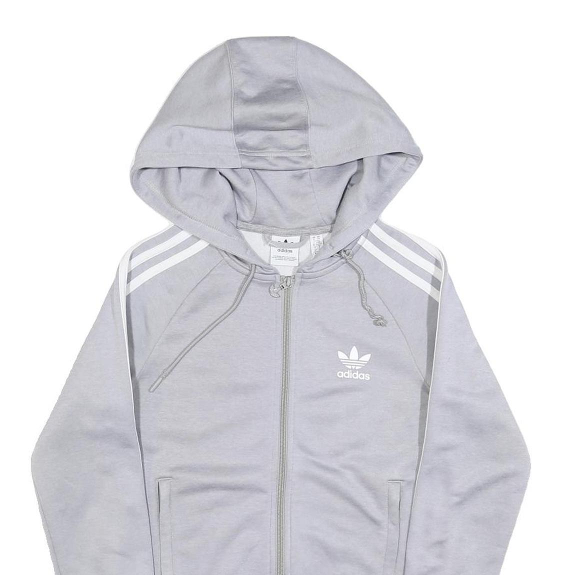 ADIDAS Womens Grey Hoodie UK 6 Zip Up Cotton Blend Casual Jacket
