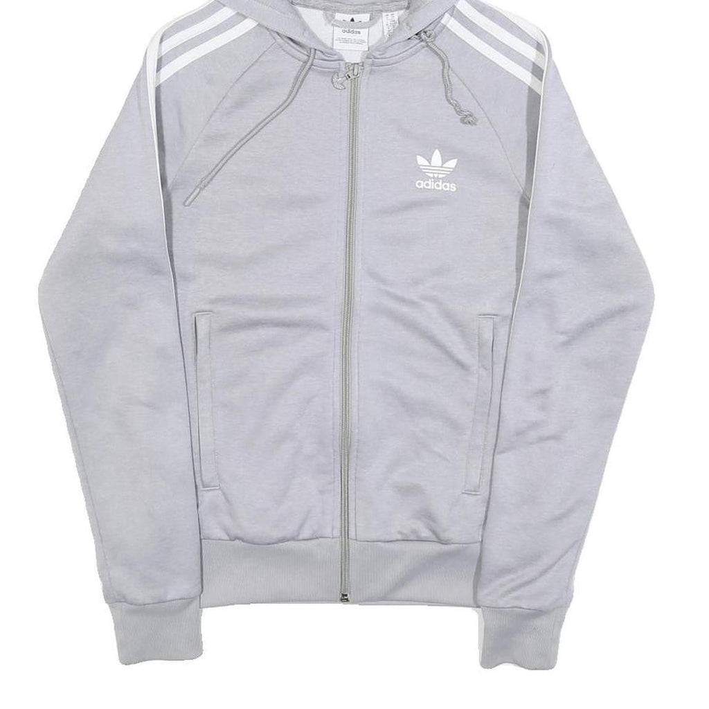 ADIDAS Womens Grey Hoodie UK 6 Zip Up Cotton Blend Casual Jacket