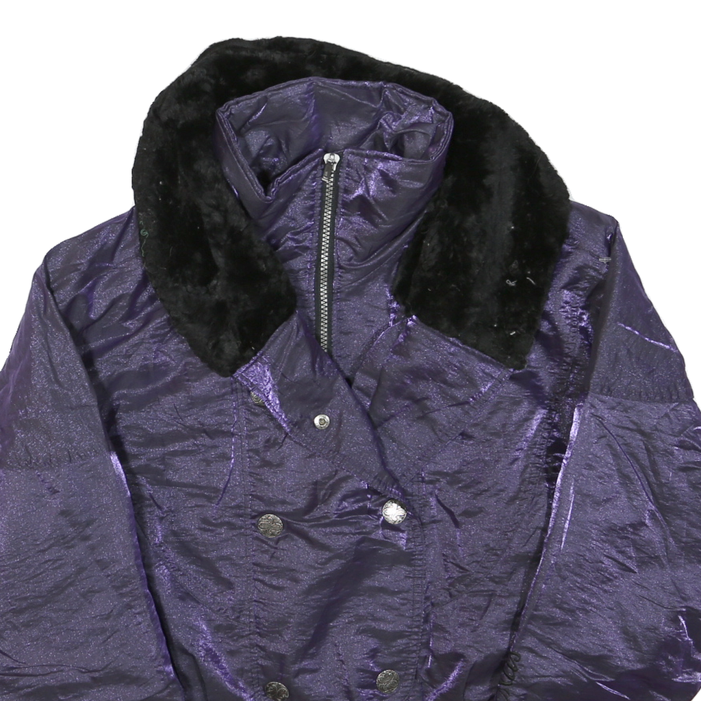Womens Purple & Black Plain Polyester Blend Jacket M Zip Winter Warm Collar