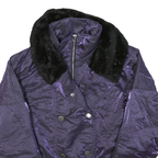 Womens Purple & Black Plain Polyester Blend Jacket M Zip Winter Warm Collar