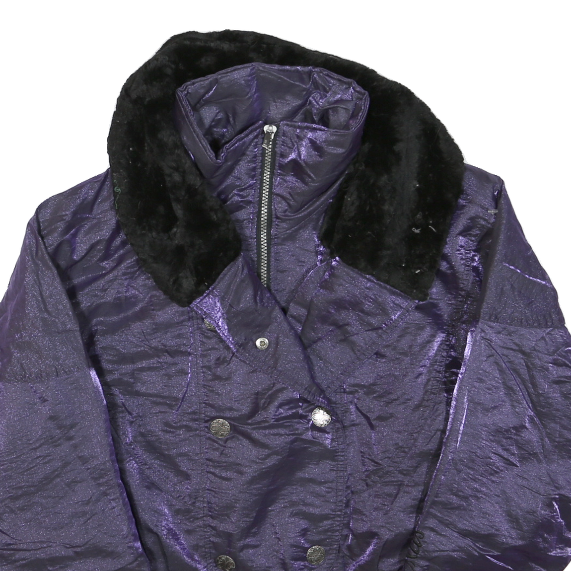 Womens Purple & Black Plain Polyester Blend Jacket M Zip Winter Warm Collar