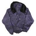 Womens Purple & Black Plain Polyester Blend Jacket M Zip Winter Warm Collar