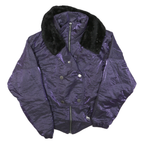 Womens Purple & Black Plain Polyester Blend Jacket M Zip Winter Warm Collar