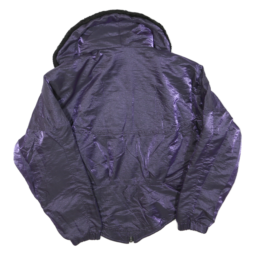 Womens Purple & Black Plain Polyester Blend Jacket M Zip Winter Warm Collar