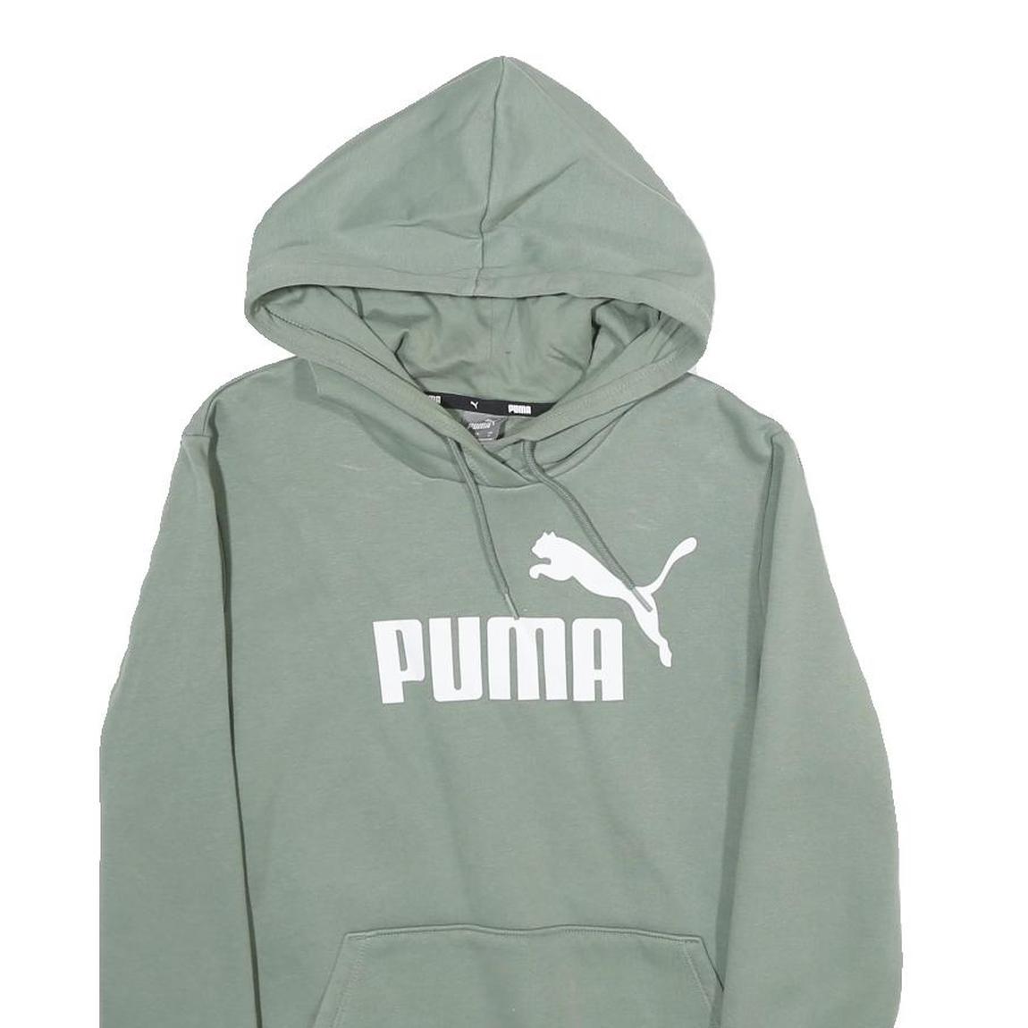 PUMA Mens Green Pullover Hoodie S Cotton Blend Casual Sportswear