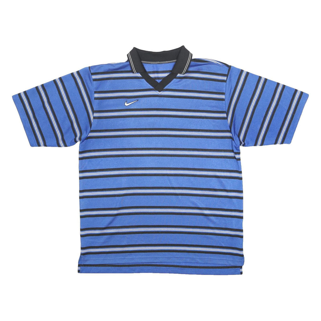 NIKE Mens Blue & Black Striped Short Sleeve Polo Shirt XL Performance Sports