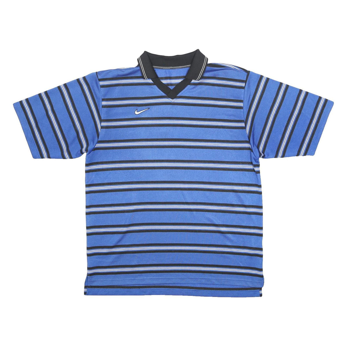 NIKE Mens Blue & Black Striped Short Sleeve Polo Shirt XL Performance Sports