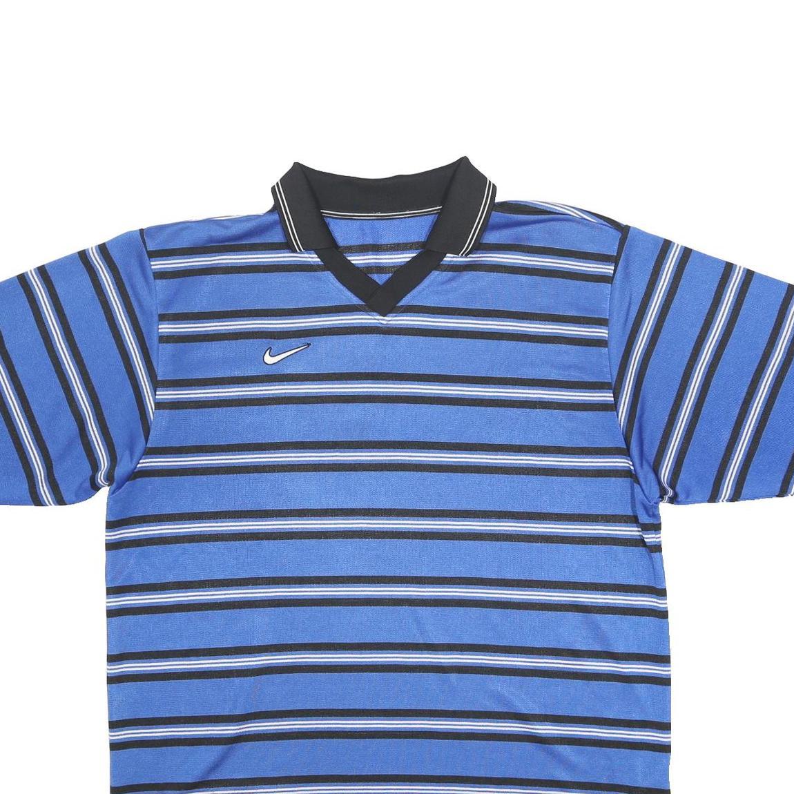 NIKE Mens Blue & Black Striped Short Sleeve Polo Shirt XL Performance Sports