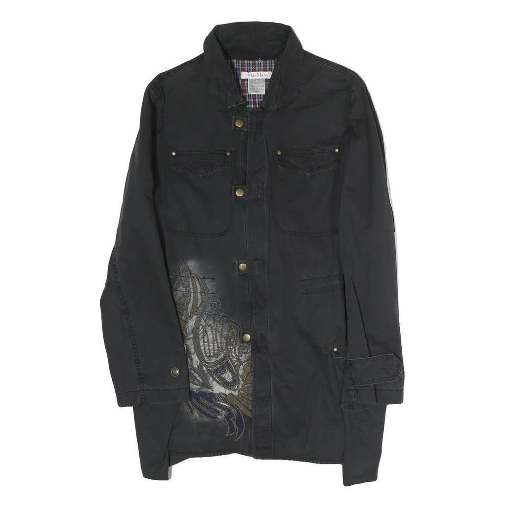 MAX MARA Womens Black Tailored Cotton Blend Jacket Coach Style UK 6 Woven Button