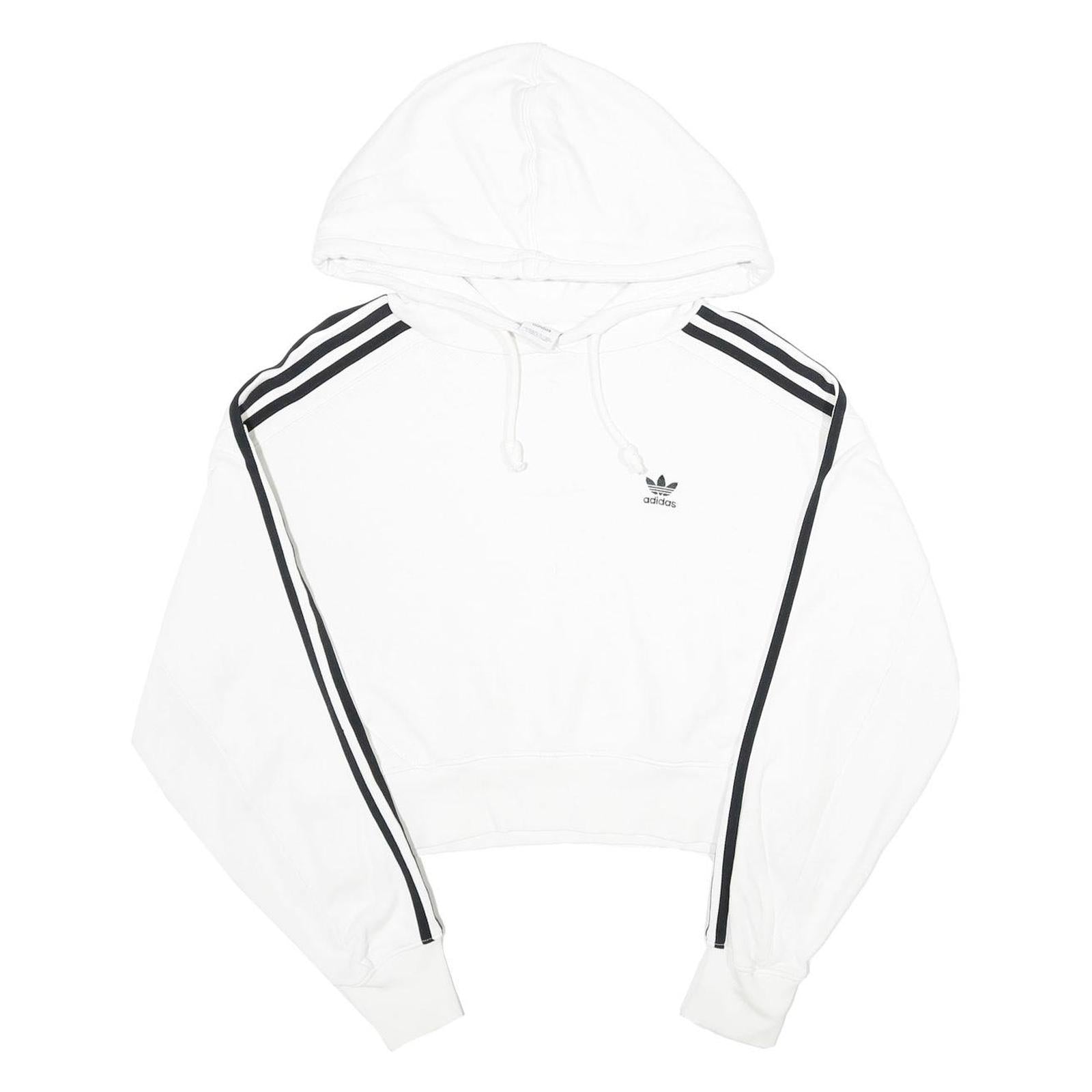 ADIDAS Womens White & Black Crop Hoodie UK 4 Cotton Pullover Casual Streetwear