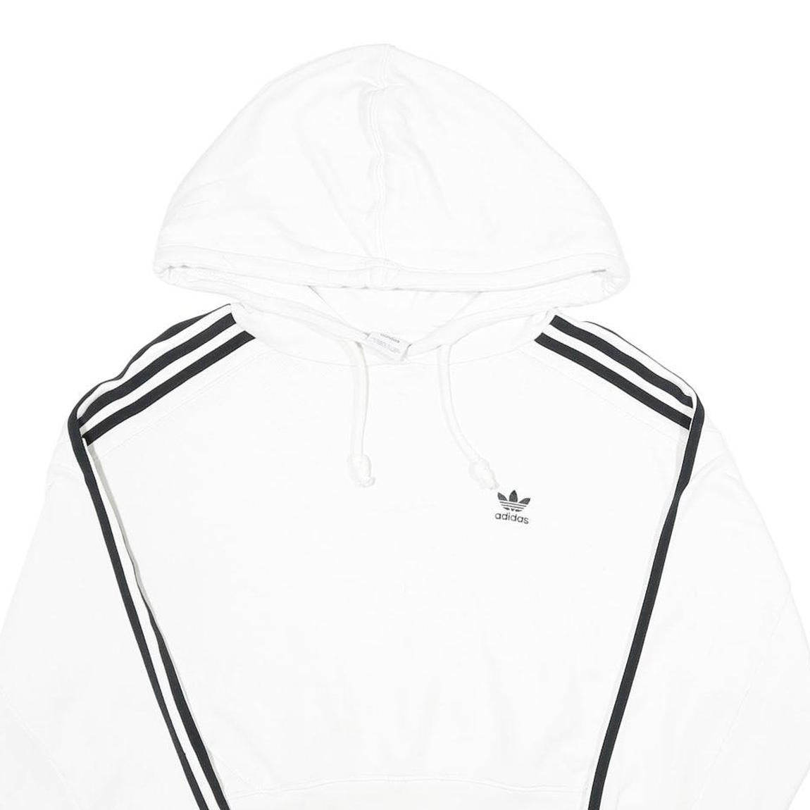 ADIDAS Womens White & Black Crop Hoodie UK 4 Cotton Pullover Casual Streetwear