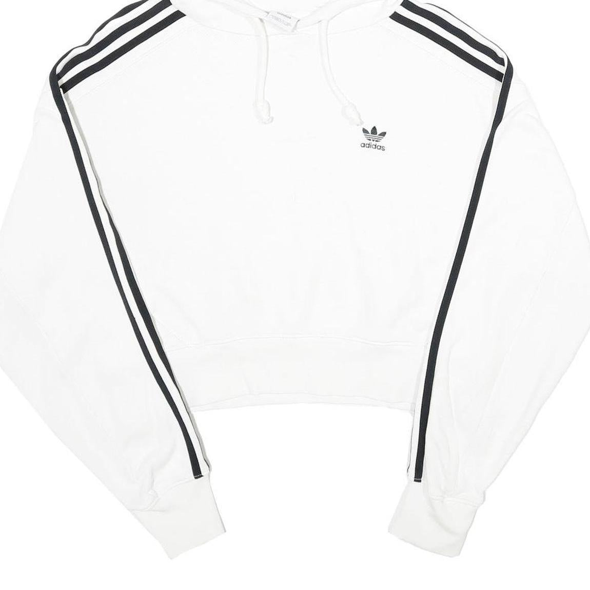 ADIDAS Womens White & Black Crop Hoodie UK 4 Cotton Pullover Casual Streetwear