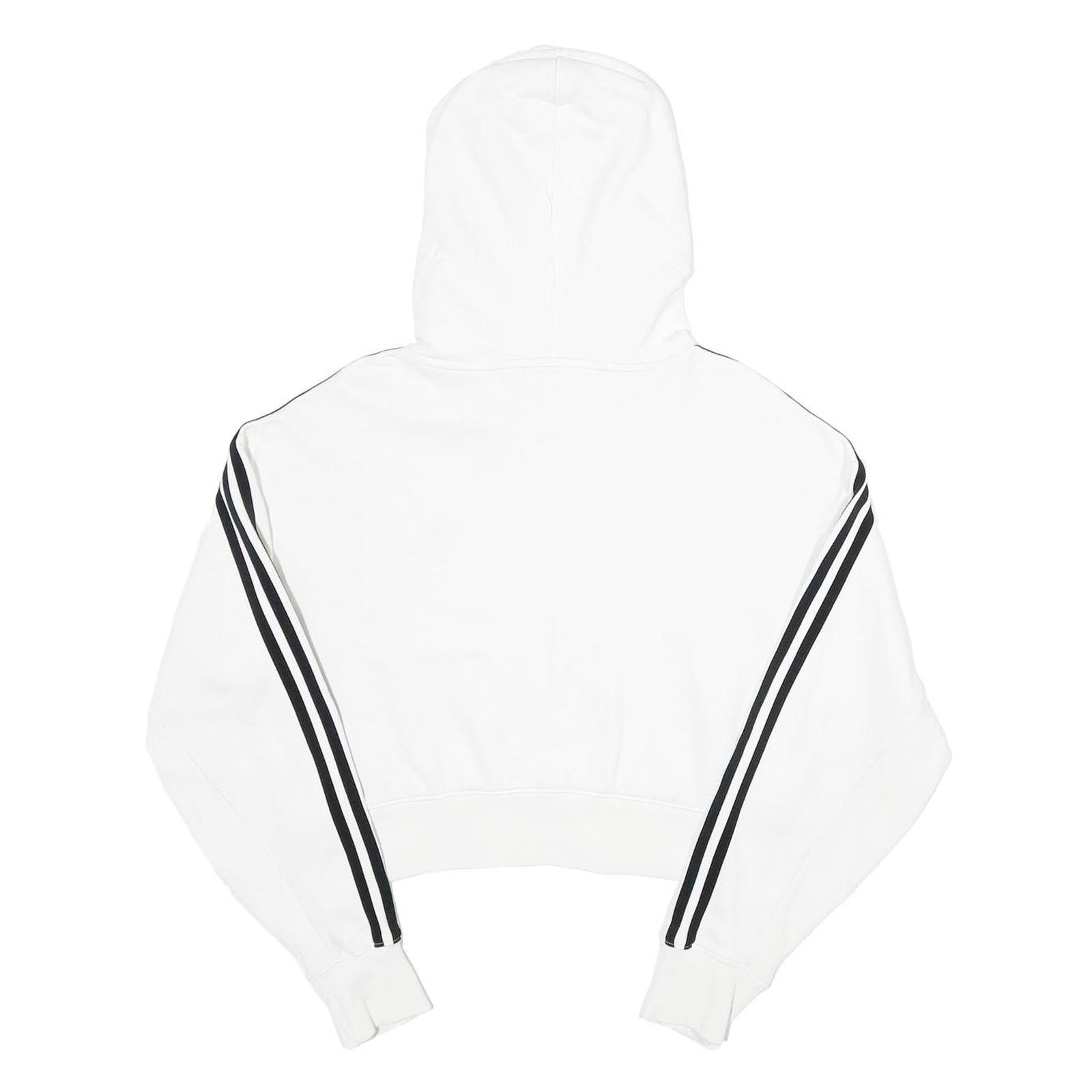 ADIDAS Womens White & Black Crop Hoodie UK 4 Cotton Pullover Casual Streetwear