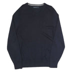 NAUTICA Mens Navy Plain V Neck Basic Knit Jumper M Cotton Blend Casual
