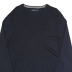 NAUTICA Mens Navy Plain V Neck Basic Knit Jumper M Cotton Blend Casual
