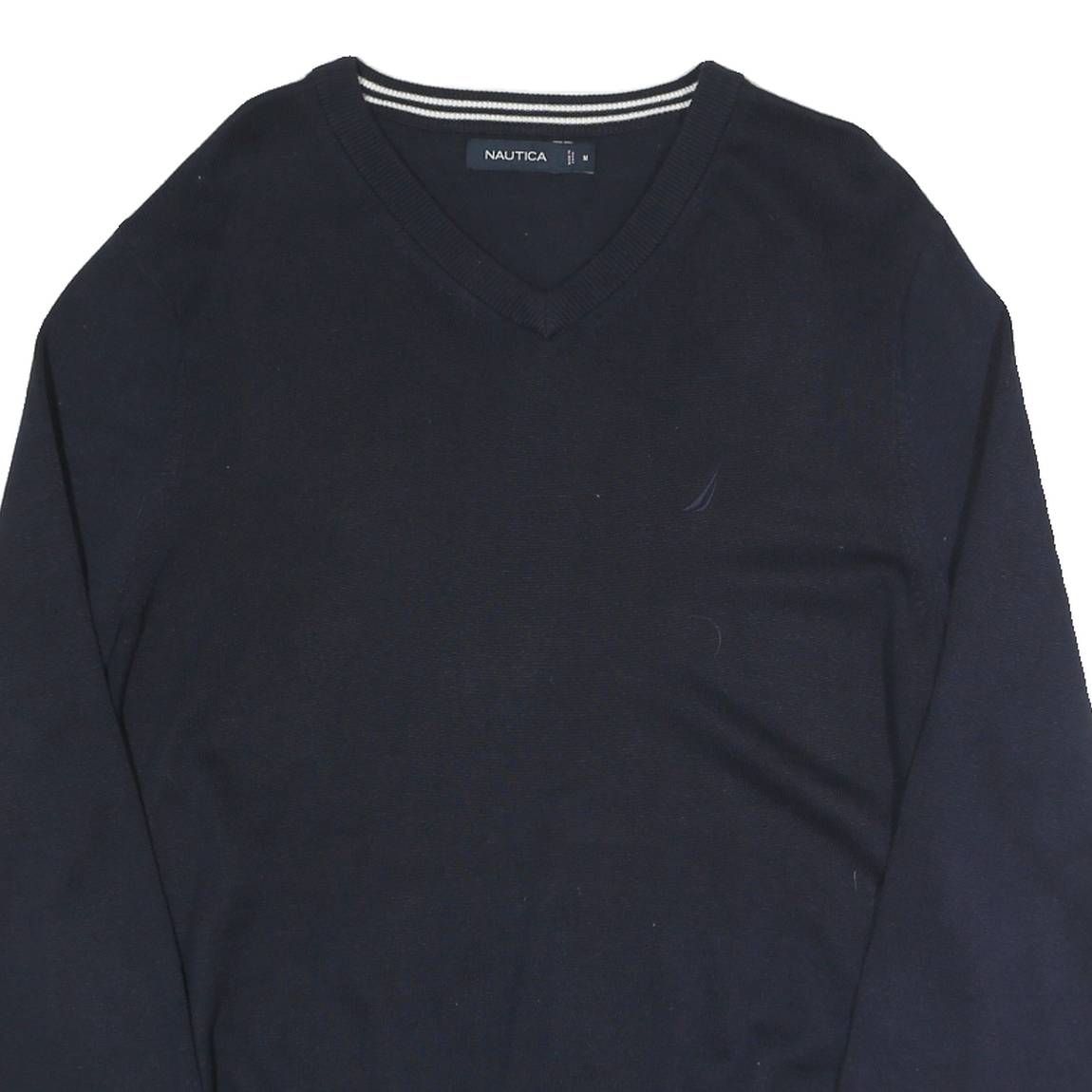 NAUTICA Mens Navy Plain V Neck Basic Knit Jumper M Cotton Blend Casual