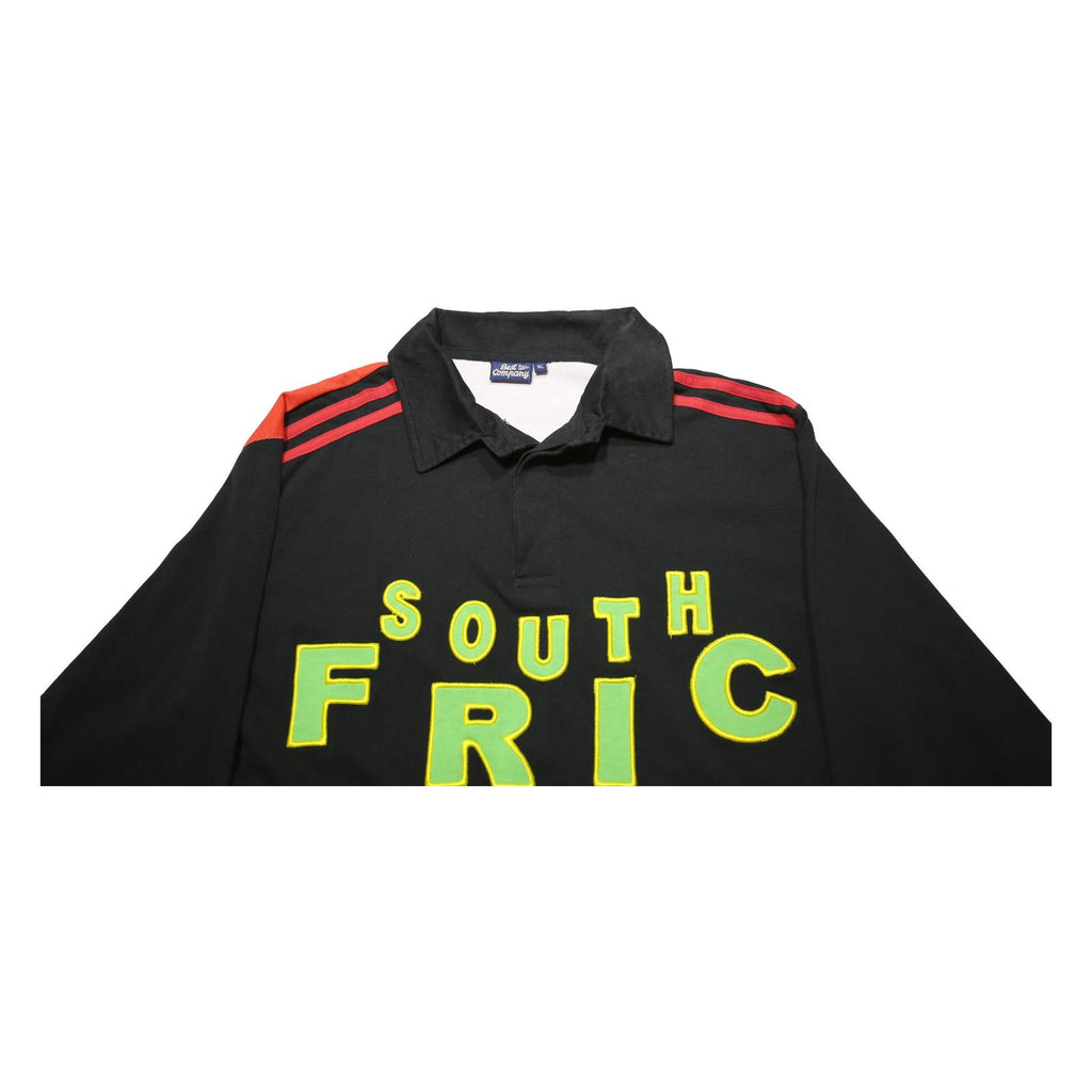 BEST COMPANY Mens Black South Africa Cricket Long Sleeve Polo Shirt XL Cotton