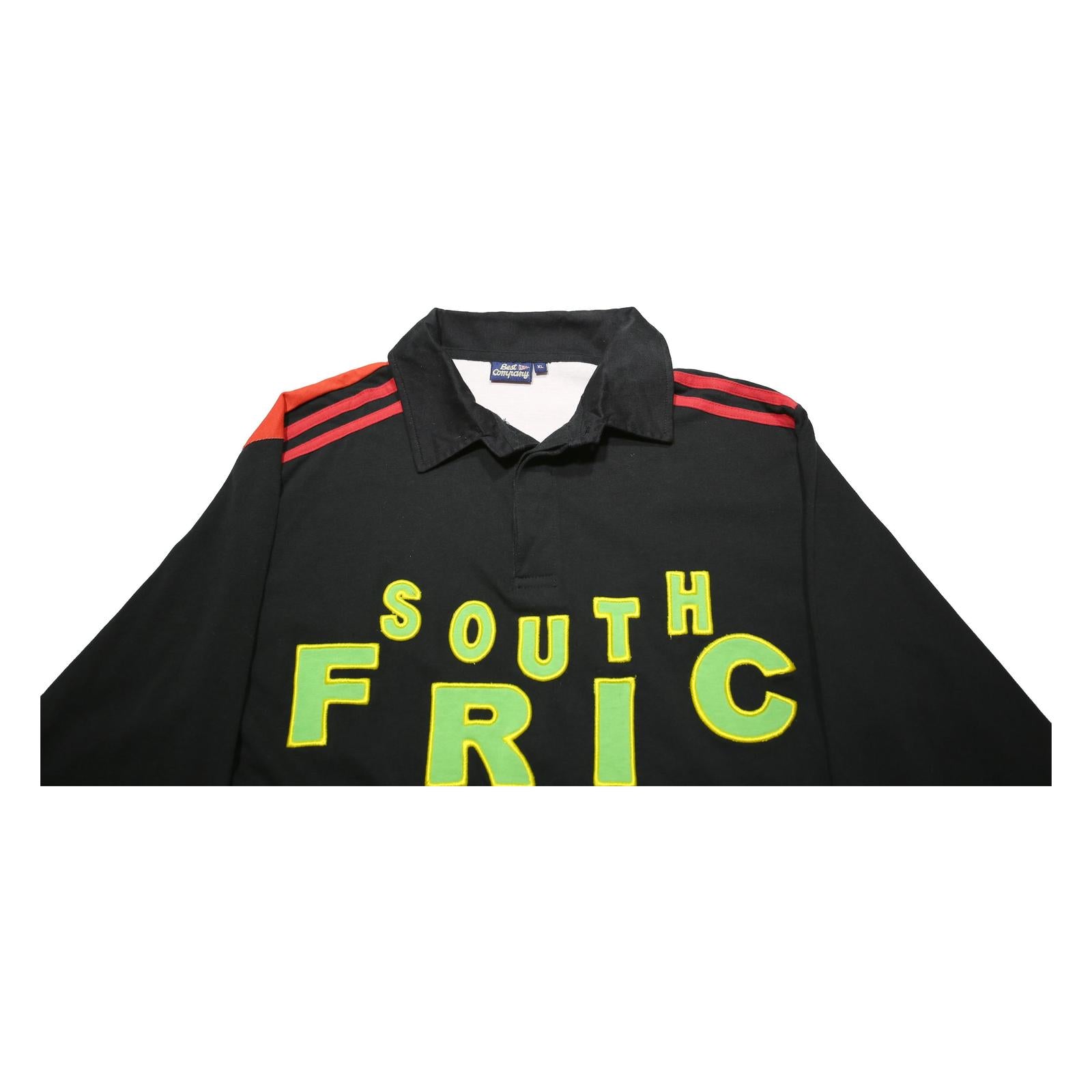BEST COMPANY Mens Black South Africa Cricket Long Sleeve Polo Shirt XL Cotton
