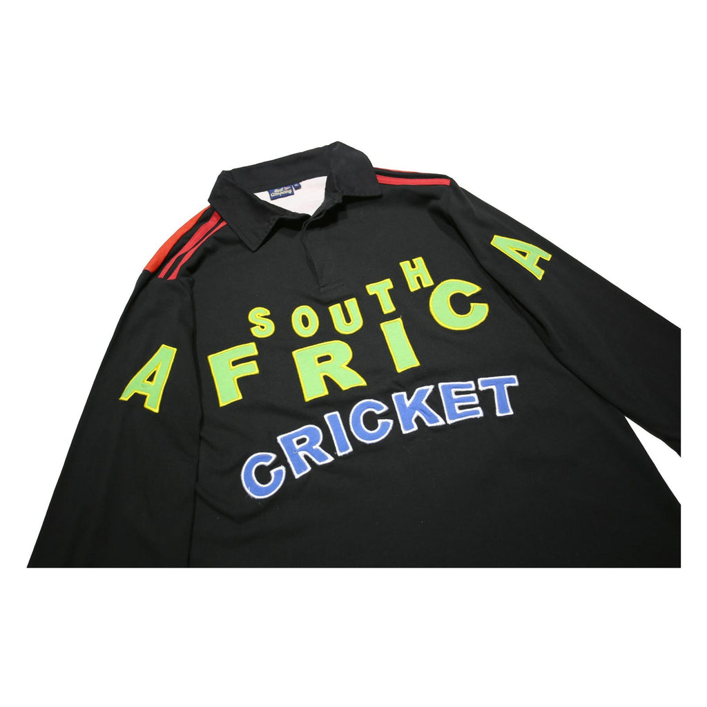 BEST COMPANY Mens Black South Africa Cricket Long Sleeve Polo Shirt XL Cotton