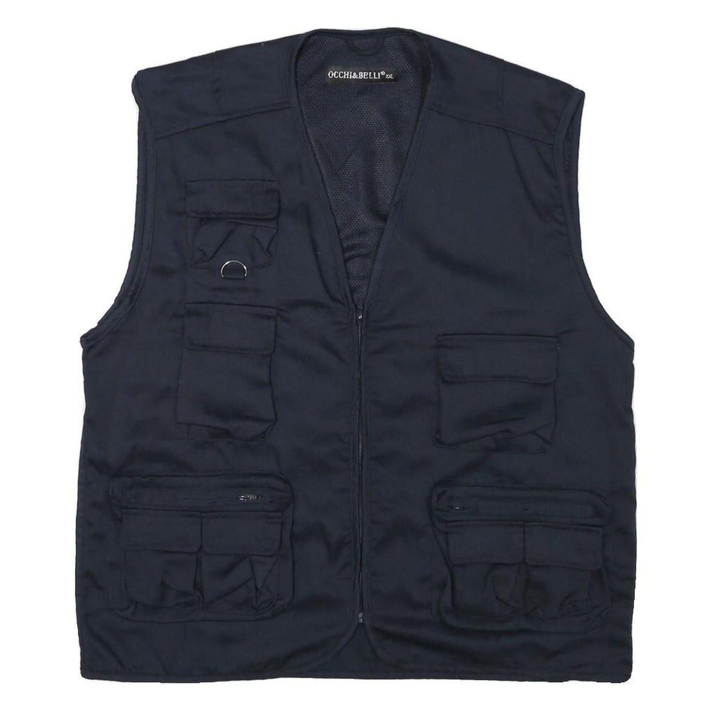 OCCHI AND BELLI Mens Black Utility Vest 2XL Cotton Blend Casual Multi Pocket
