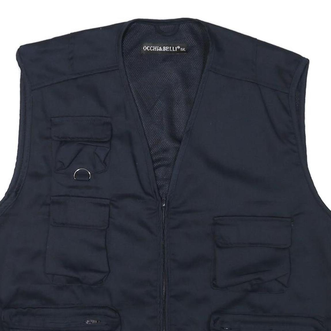 OCCHI AND BELLI Mens Black Utility Vest 2XL Cotton Blend Casual Multi Pocket