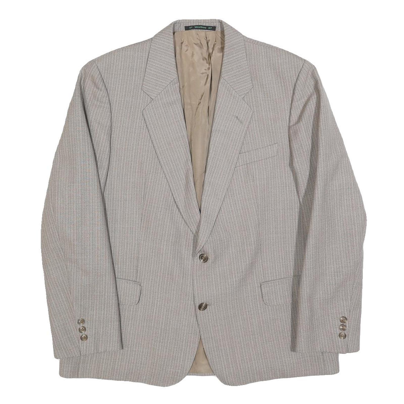 WESTBURY Mens Grey Button Closure Wool Blend Classic Jacket L Wool Blend Plain