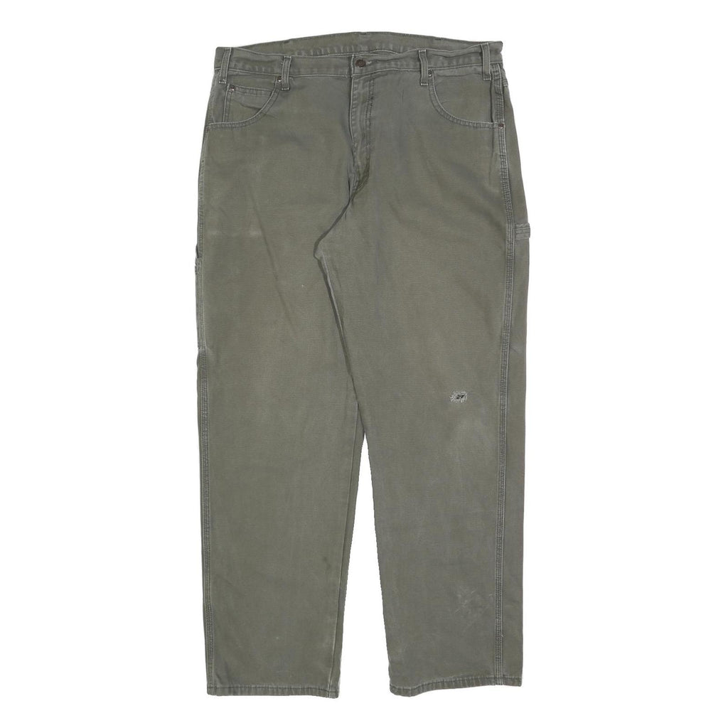 DICKIES Mens Cotton Blend Green Regular Straight Trousers W38 L32 Workwear