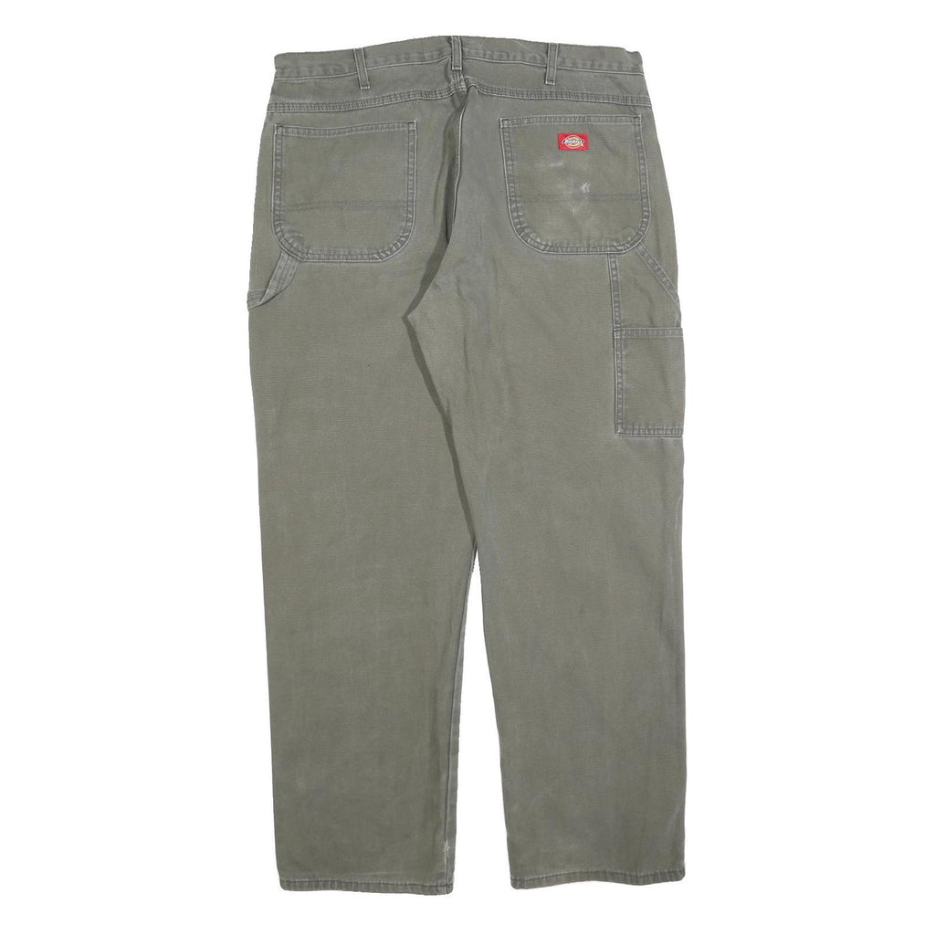 DICKIES Mens Cotton Blend Green Regular Straight Trousers W38 L32 Workwear