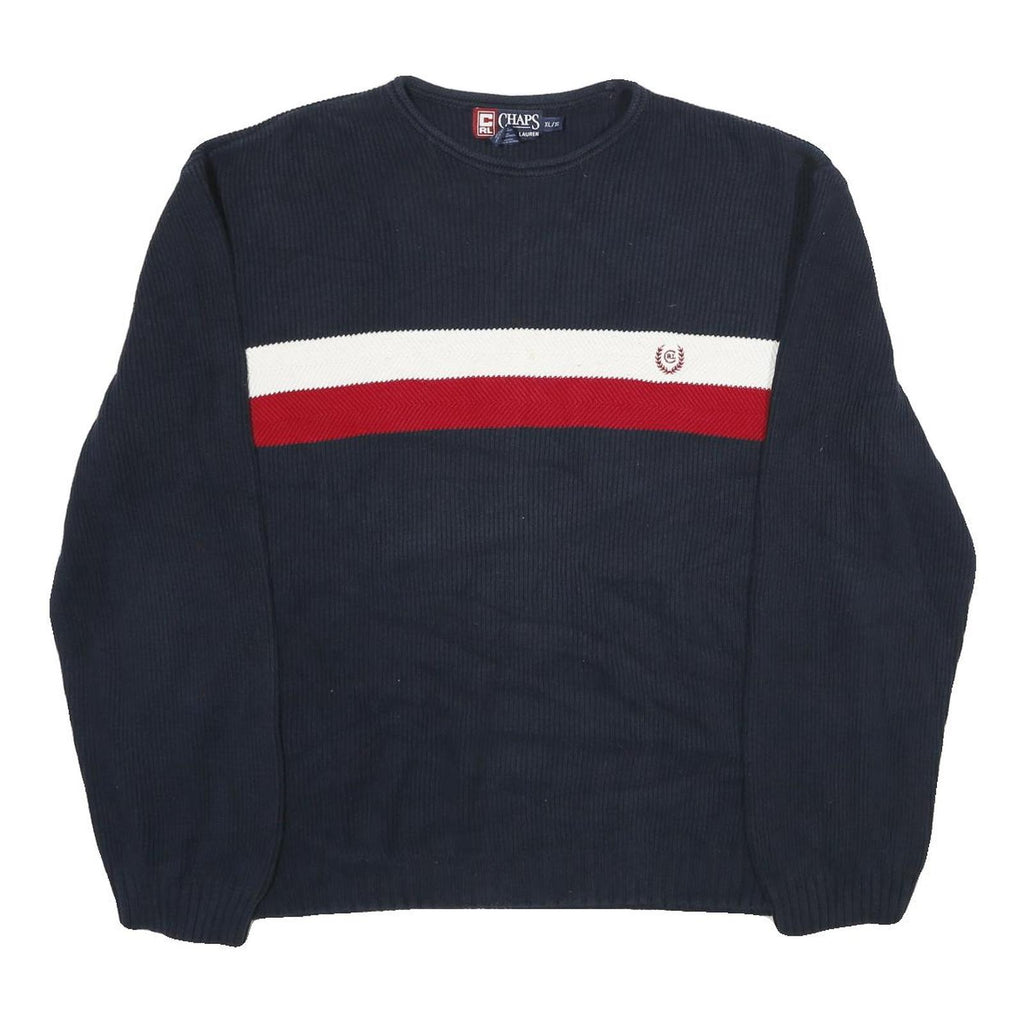 CHAPS RALPH LAUREN Mens Navy Blue & Red Patterned Cotton Jumper Crew Neck Basic