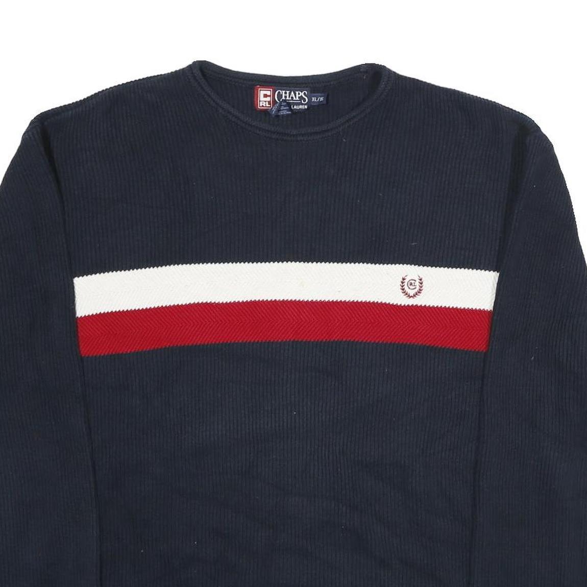 CHAPS RALPH LAUREN Mens Navy Blue & Red Patterned Cotton Jumper Crew Neck Basic