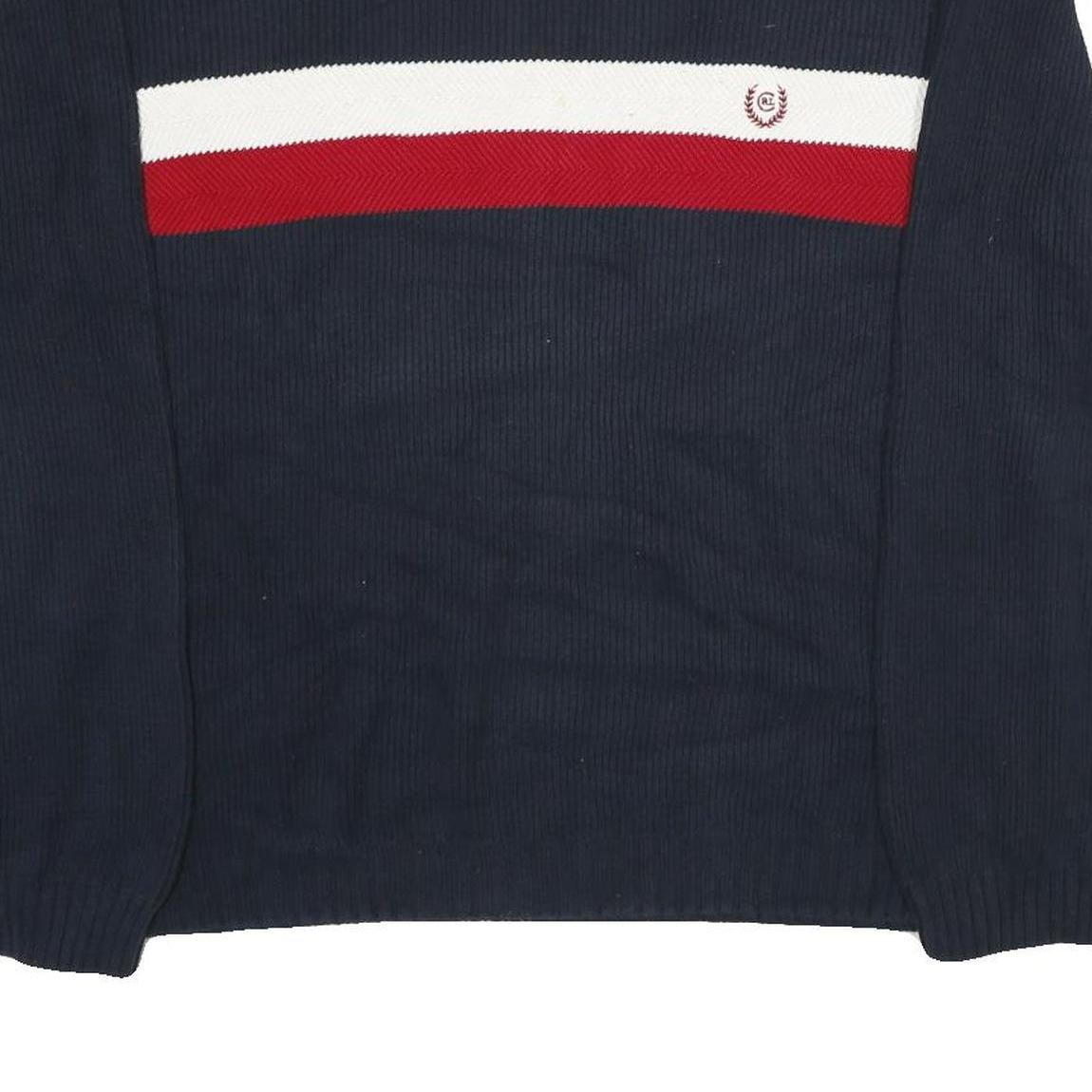 CHAPS RALPH LAUREN Mens Navy Blue & Red Patterned Cotton Jumper Crew Neck Basic