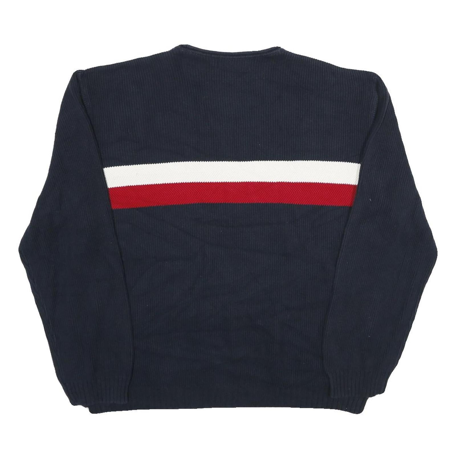 CHAPS RALPH LAUREN Mens Navy Blue & Red Patterned Cotton Jumper Crew Neck Basic