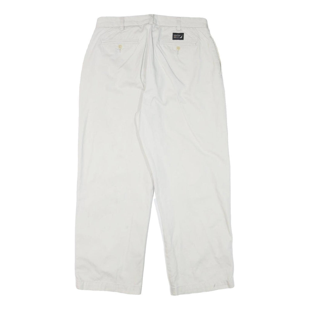 NAUTICA Mens Cotton Blend White Relaxed Straight Trousers W34 L30 Casual Zip