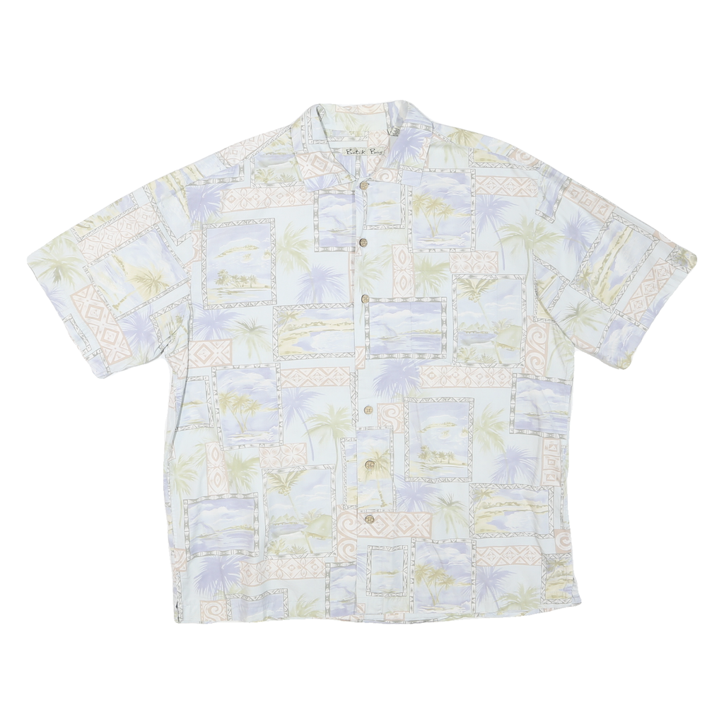 BATIK BAY Mens Blue & Cream Cotton Short Sleeve Shirt L Summer Holiday Casual