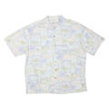 BATIK BAY Mens Blue & Cream Cotton Short Sleeve Shirt L Summer Holiday Casual